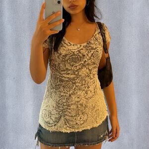 Vintage Y2K Vegas Royalty Ed Hardy Era Rocker Rose Burnout Graphic Tee Large